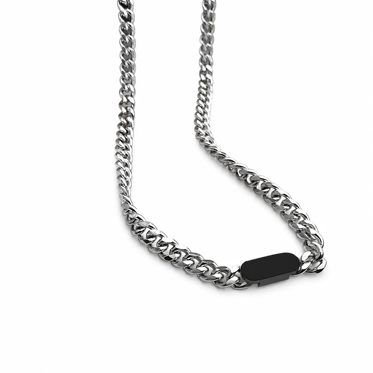 Industrial Stainless Steel Curb Chain Black Bar Necklace