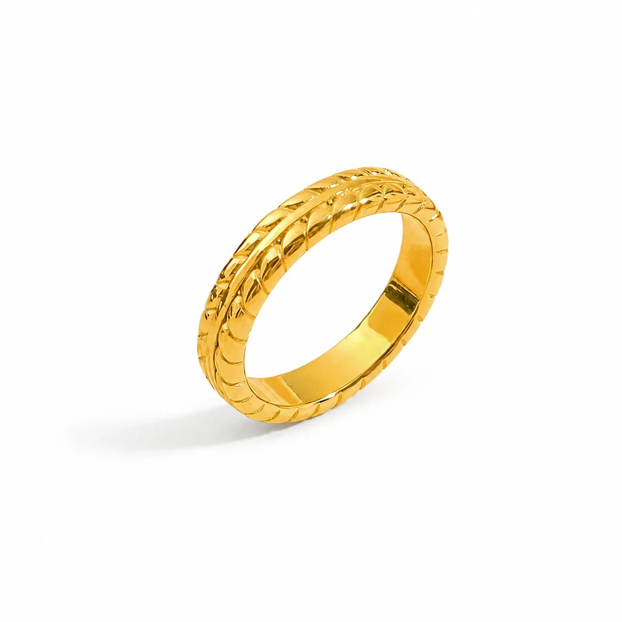 Refined Gold-Plated Stainless Steel Wheat Rib Band Ring