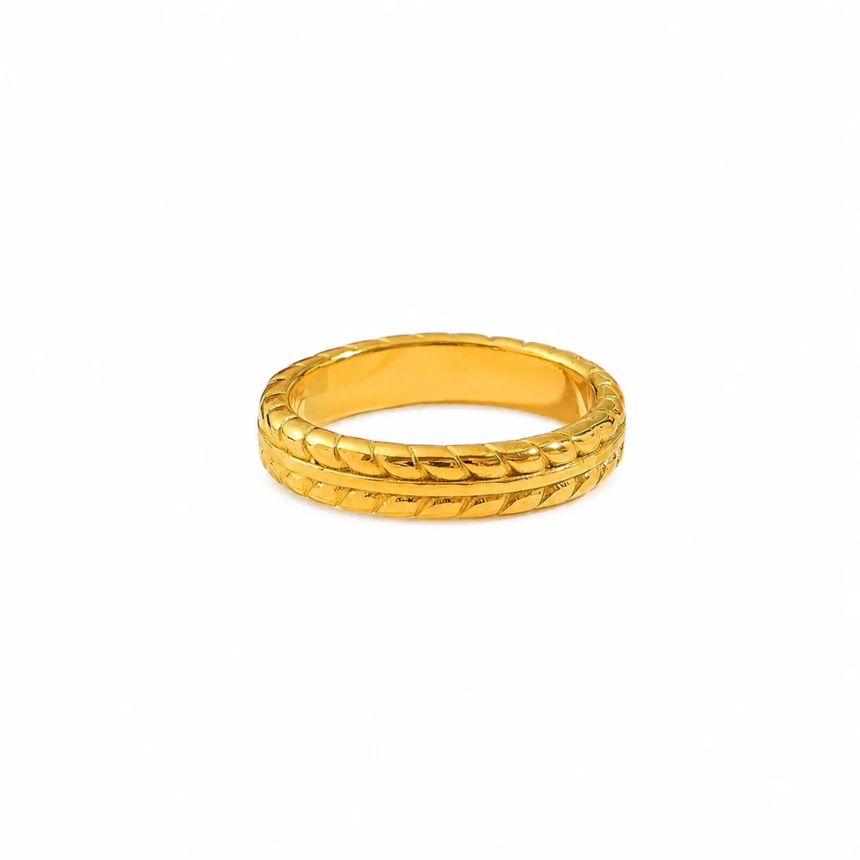 Refined Gold-Plated Stainless Steel Wheat Rib Band Ring
