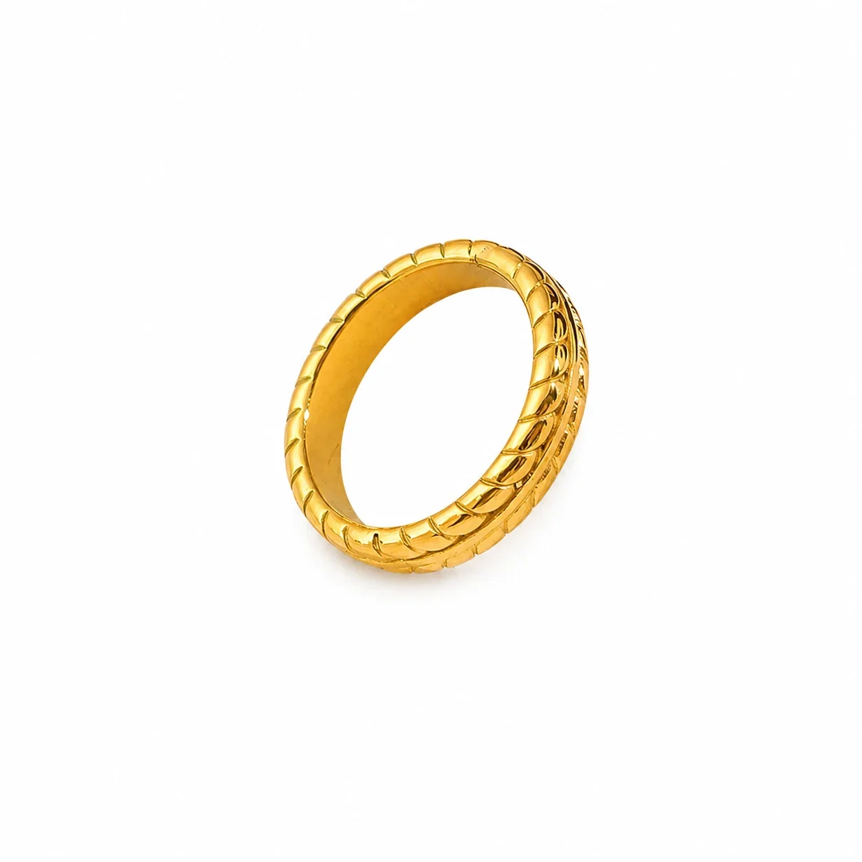 Refined Gold-Plated Stainless Steel Wheat Rib Band Ring