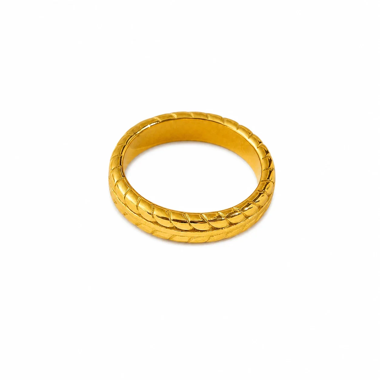 Refined Gold-Plated Stainless Steel Wheat Rib Band Ring