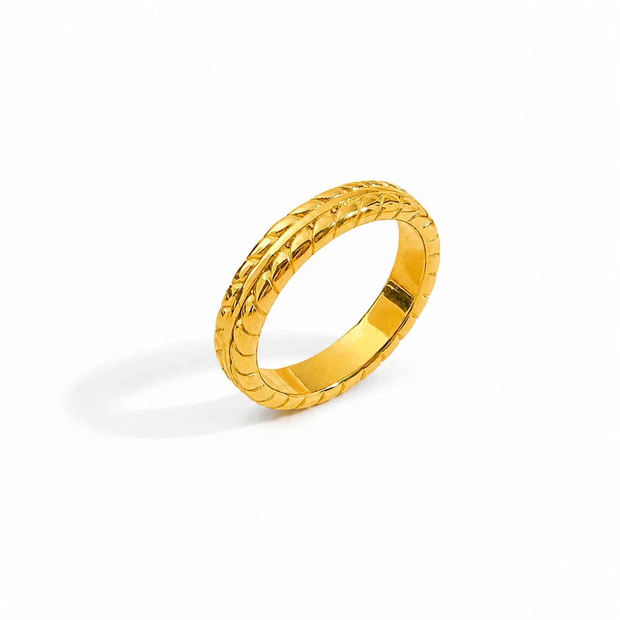 Refined Gold-Plated Stainless Steel Wheat Rib Band Ring - Gold