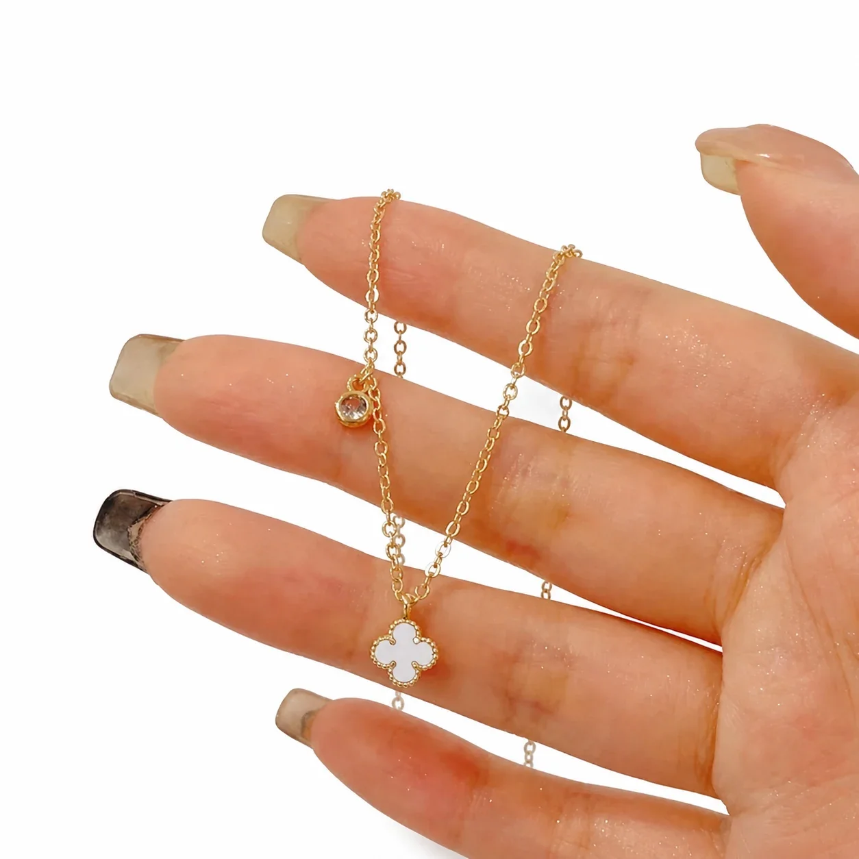 Dainty 18K Gold-Plated Clover Bead-Edge Pendant Necklace