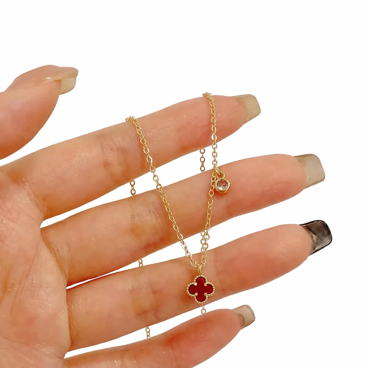 Dainty 18K Gold-Plated Clover Bead-Edge Pendant Necklace