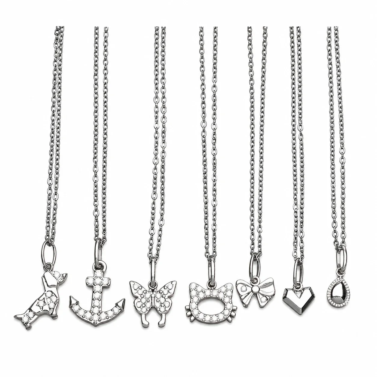 Playful 316 Stainless Steel Pavé CZ Charm Necklace