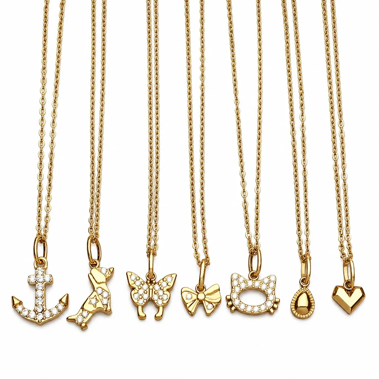 Playful 316 Stainless Steel Pavé CZ Charm Necklace