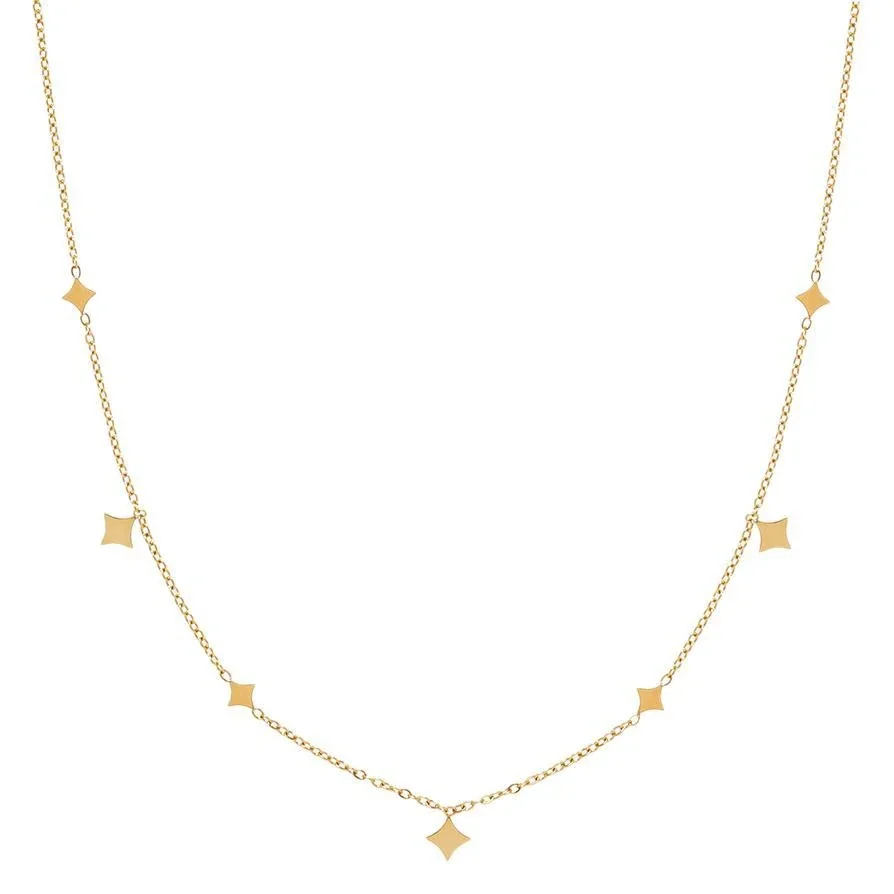 Star Charm Anklet with Seven Diamond Motifs, Stainless Steel