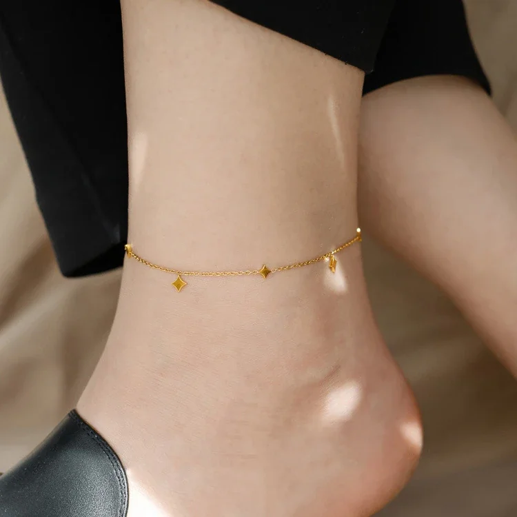 Produktfoto: Stern-Charm-Fußkette mit sieben Rautenmotiven, Edelstahl