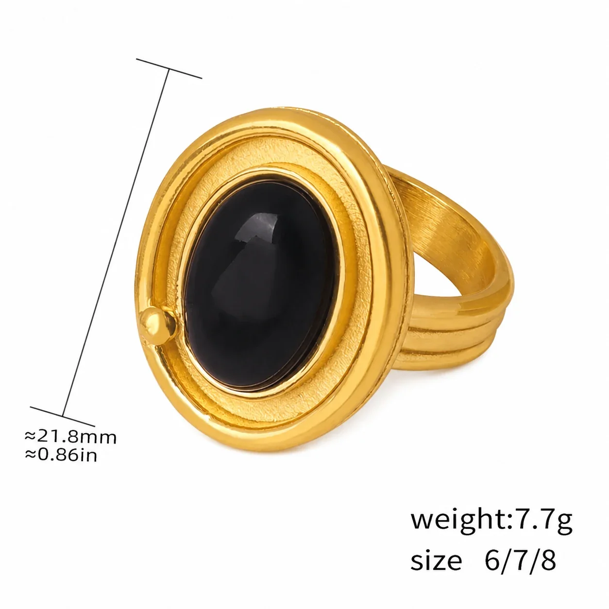 Bold Plated Stainless Steel Oval Cabochon & Bar Signet Ring - Gold White Rectangular