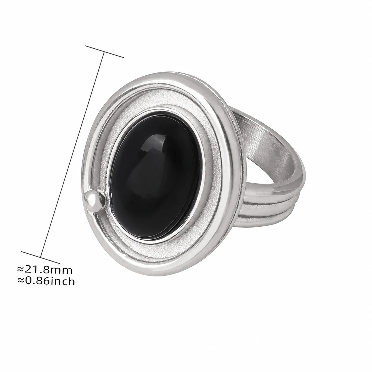 Bold Plated Stainless Steel Oval Cabochon & Bar Signet Ring - Silver White Rectangular