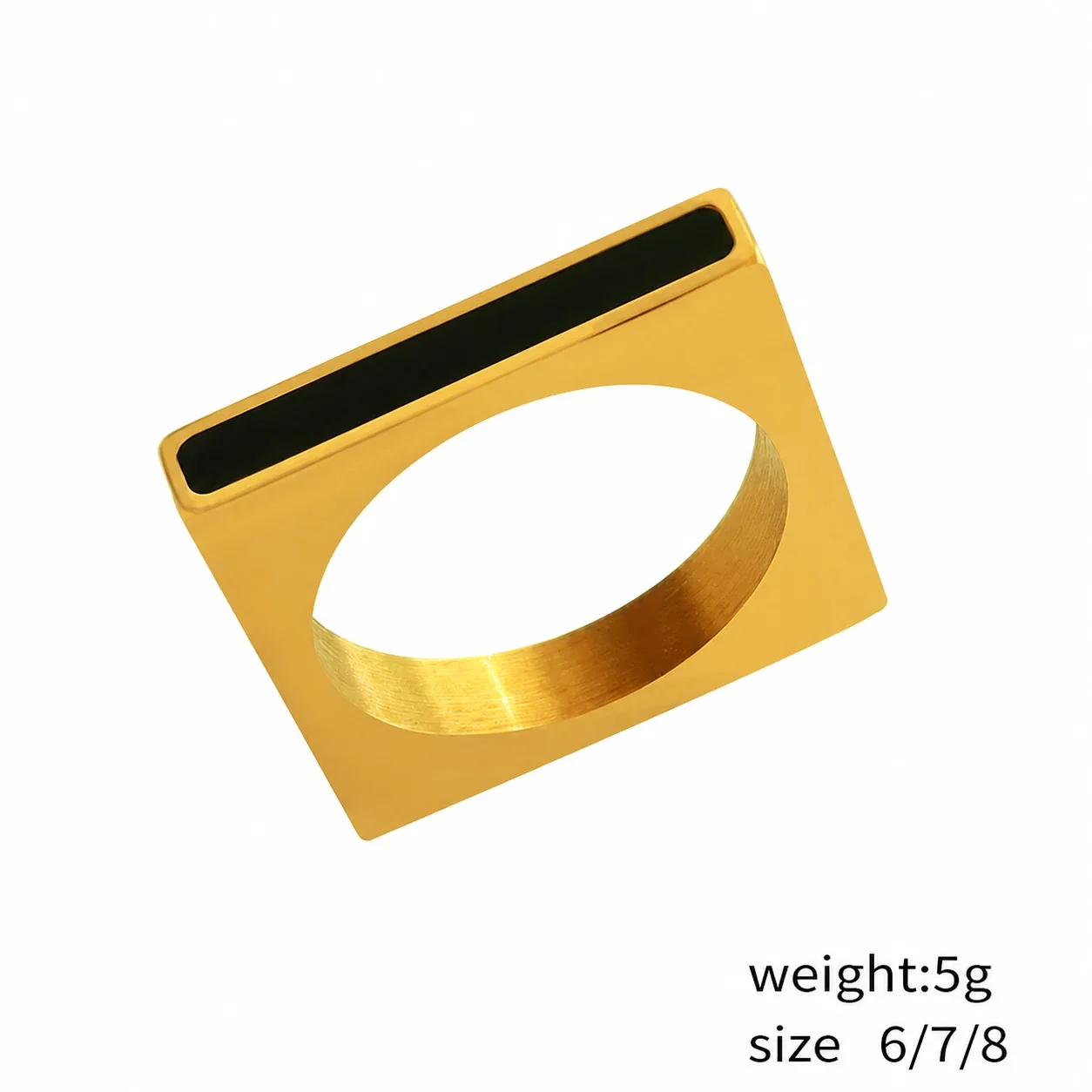 Bold Plated Stainless Steel Oval Cabochon & Bar Signet Ring - Gold Black Oval