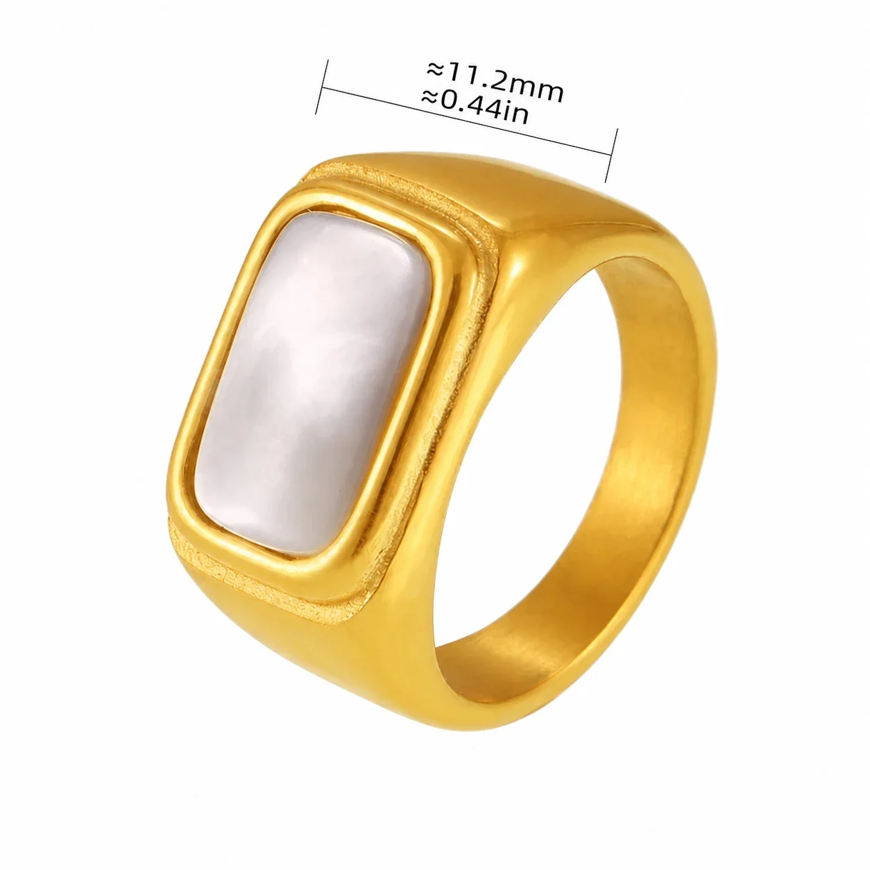 Bold Plated Stainless Steel Oval Cabochon & Bar Signet Ring - Gold Black Bar