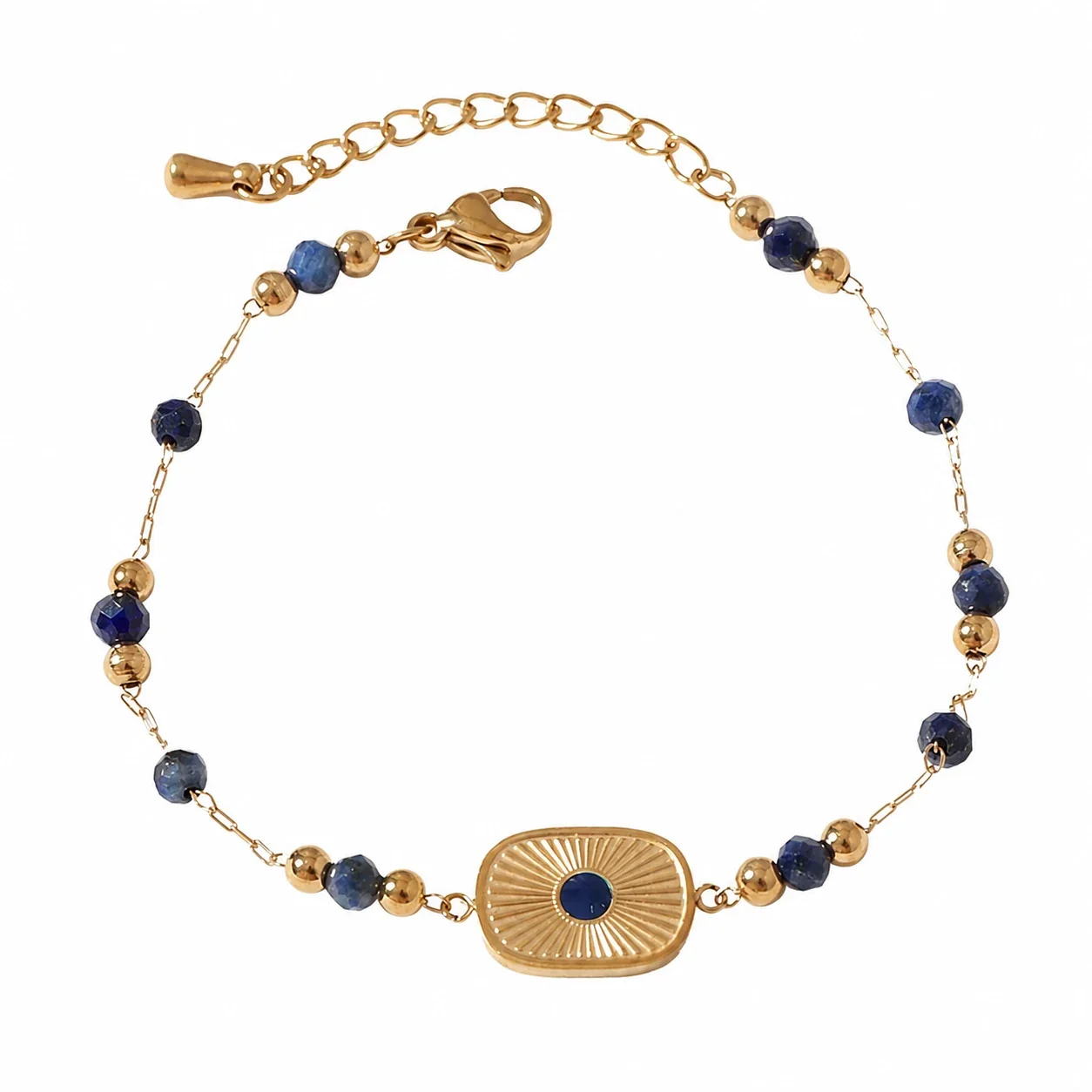 Radiant Gold-Tone Blue Bead Sunburst Jewelry Set
