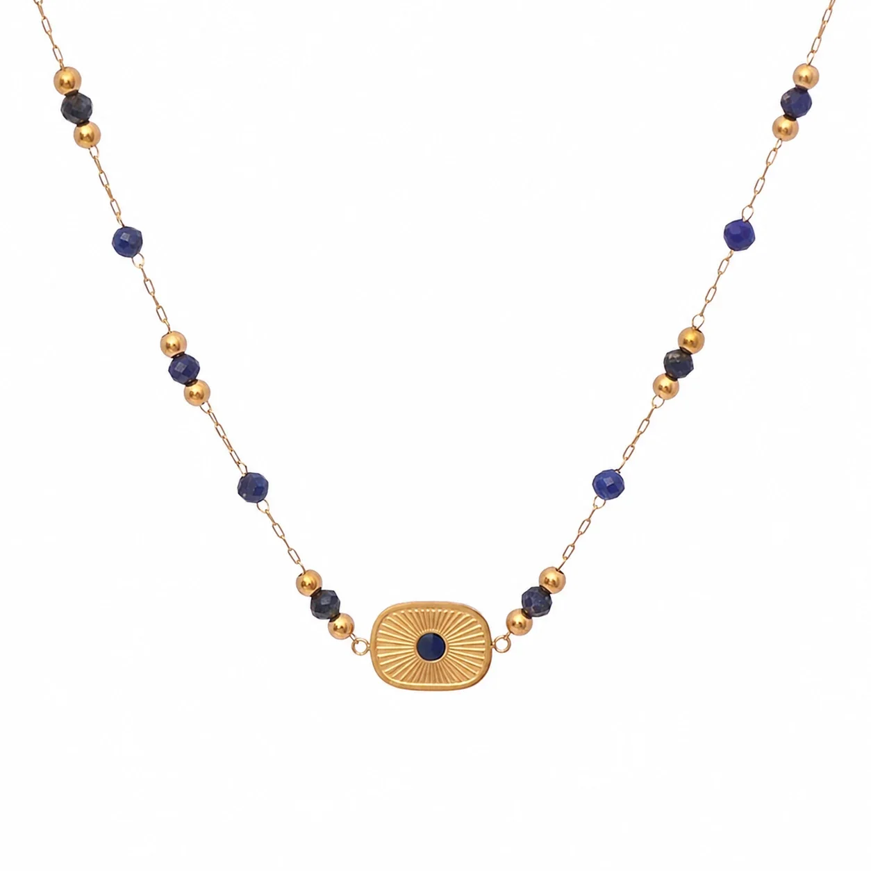 Radiant Gold-Tone Blue Bead Sunburst Jewelry Set