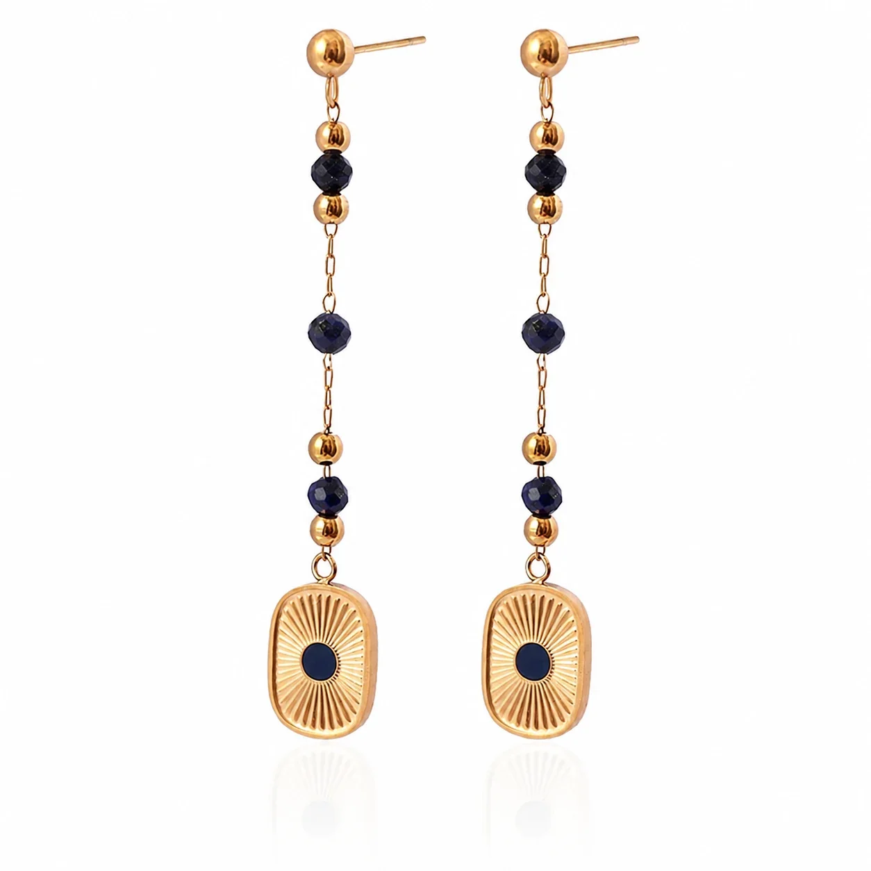 Radiant Gold-Tone Blue Bead Sunburst Jewelry Set