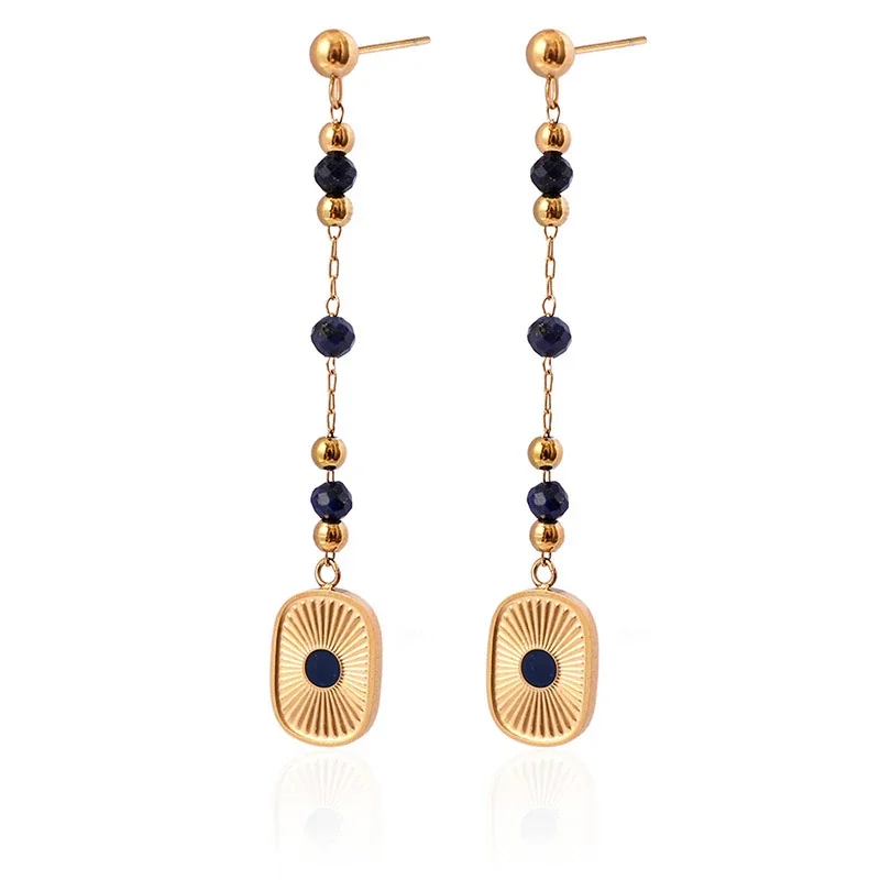 Radiant Gold-Tone Blue Bead Sunburst Jewelry Set - Earrings