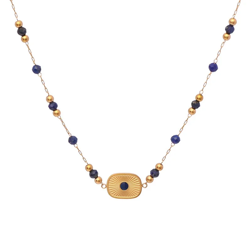 Radiant Gold-Tone Blue Bead Sunburst Jewelry Set - Necklace