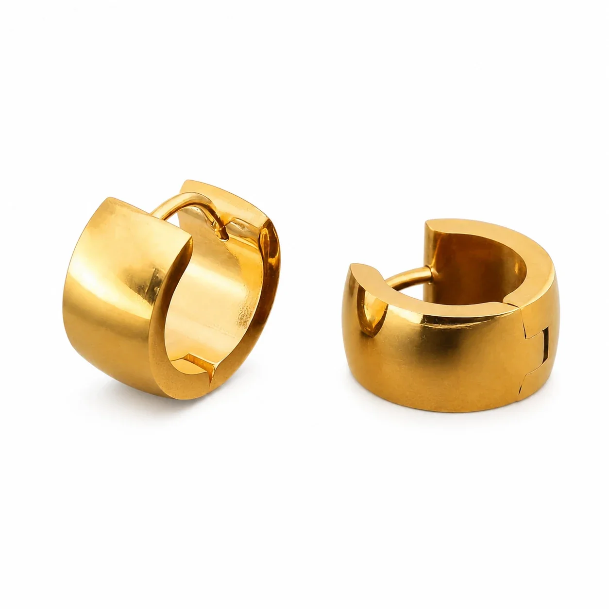 Bold Gold-Plated Wide Hinged Geometric Hoop Earrings