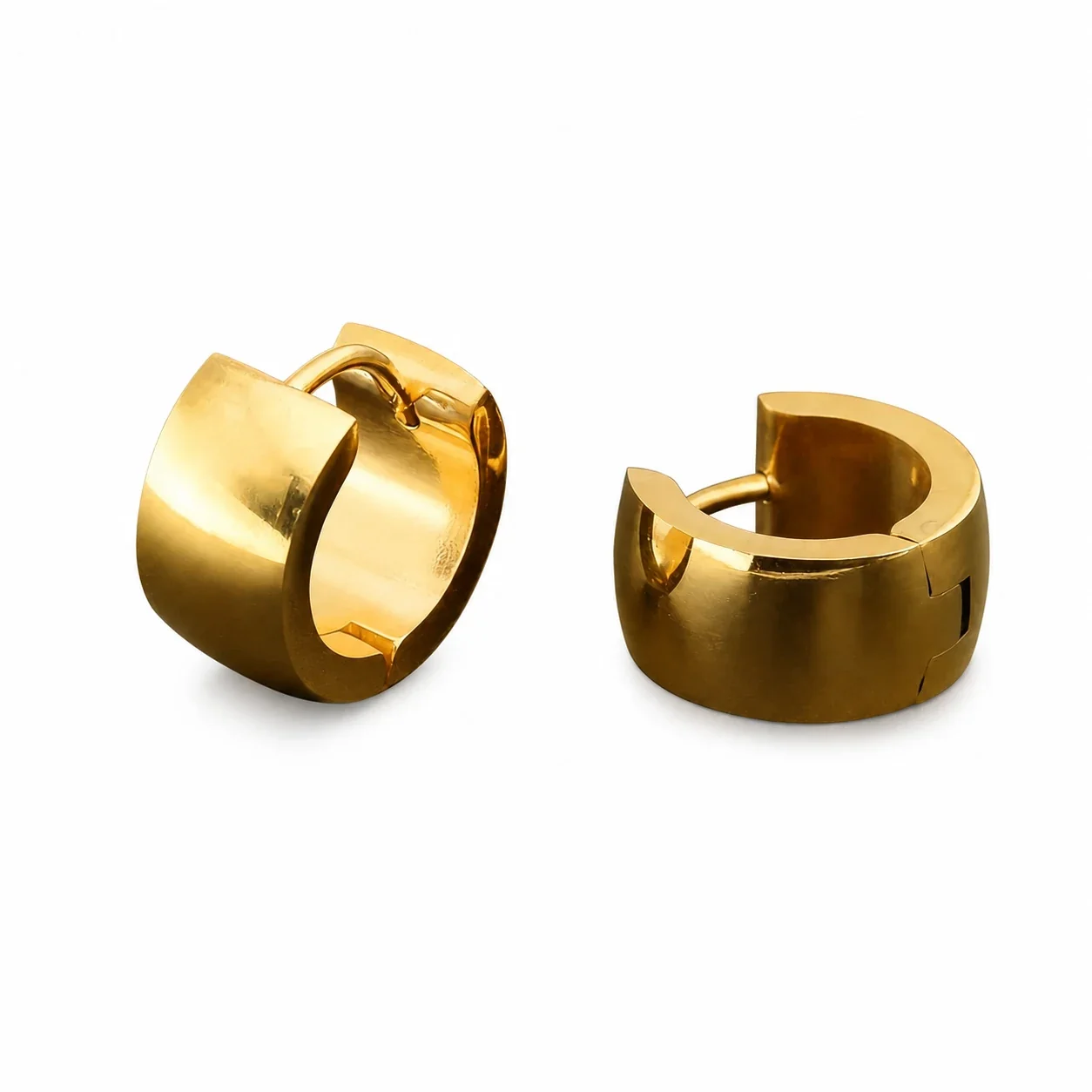 Bold Gold-Plated Wide Hinged Geometric Hoop Earrings - Gold