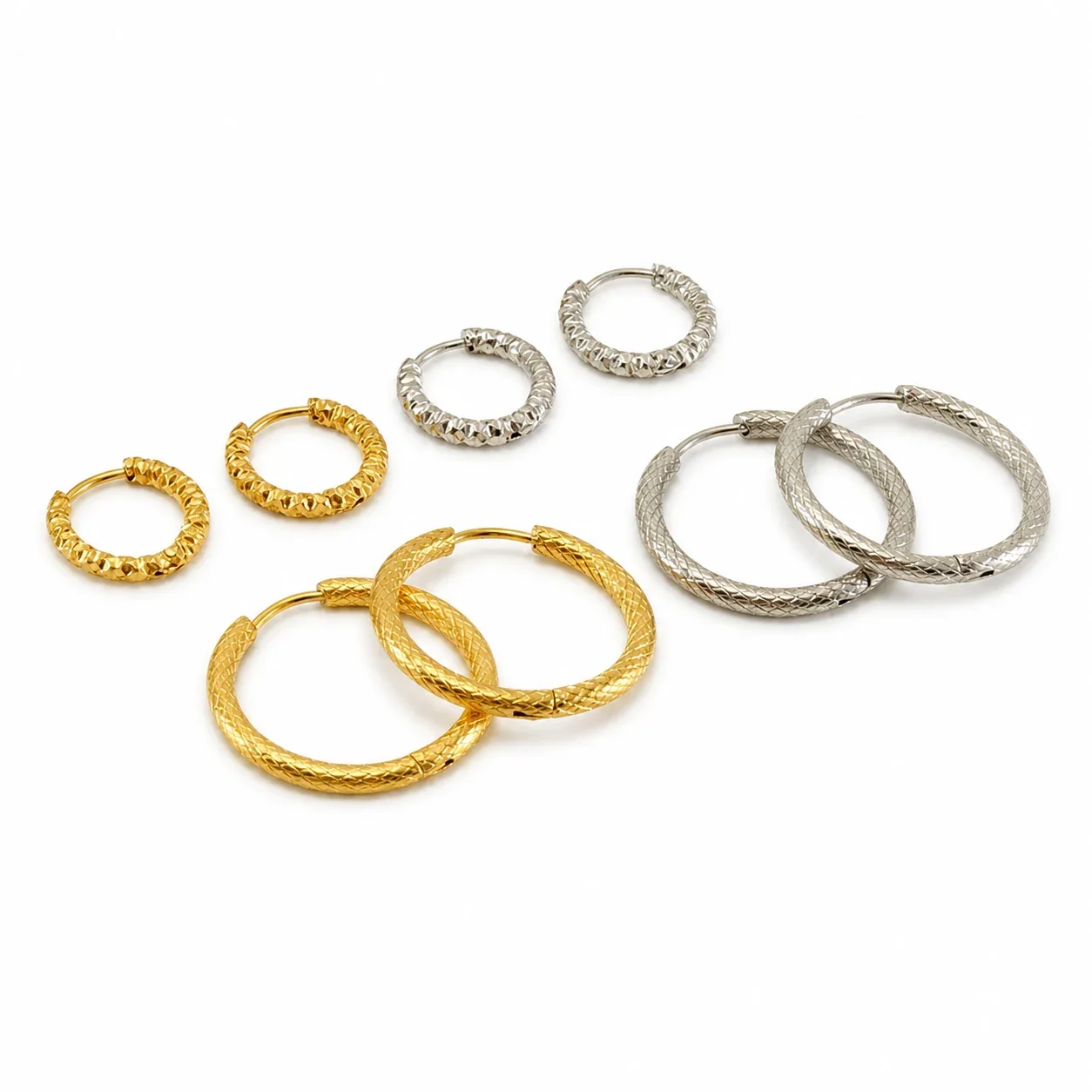 Sculptural Stainless Steel Faceted Oval Hoop Earrings