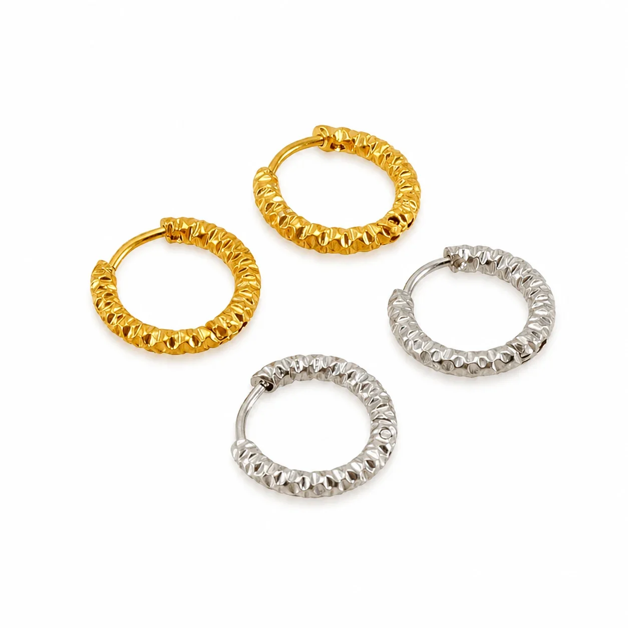 Sculptural Stainless Steel Faceted Oval Hoop Earrings