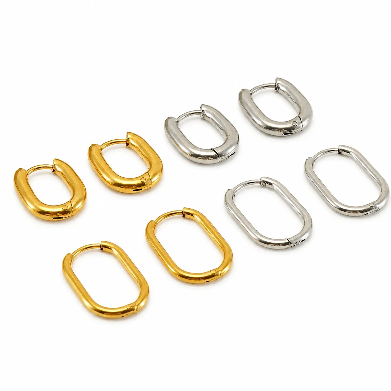 Sculptural Stainless Steel Faceted Oval Hoop Earrings