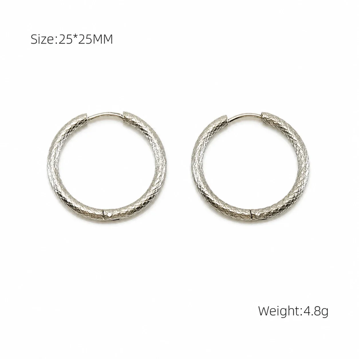 Sculptural Stainless Steel Faceted Oval Hoop Earrings - Silver Faceted Hoop