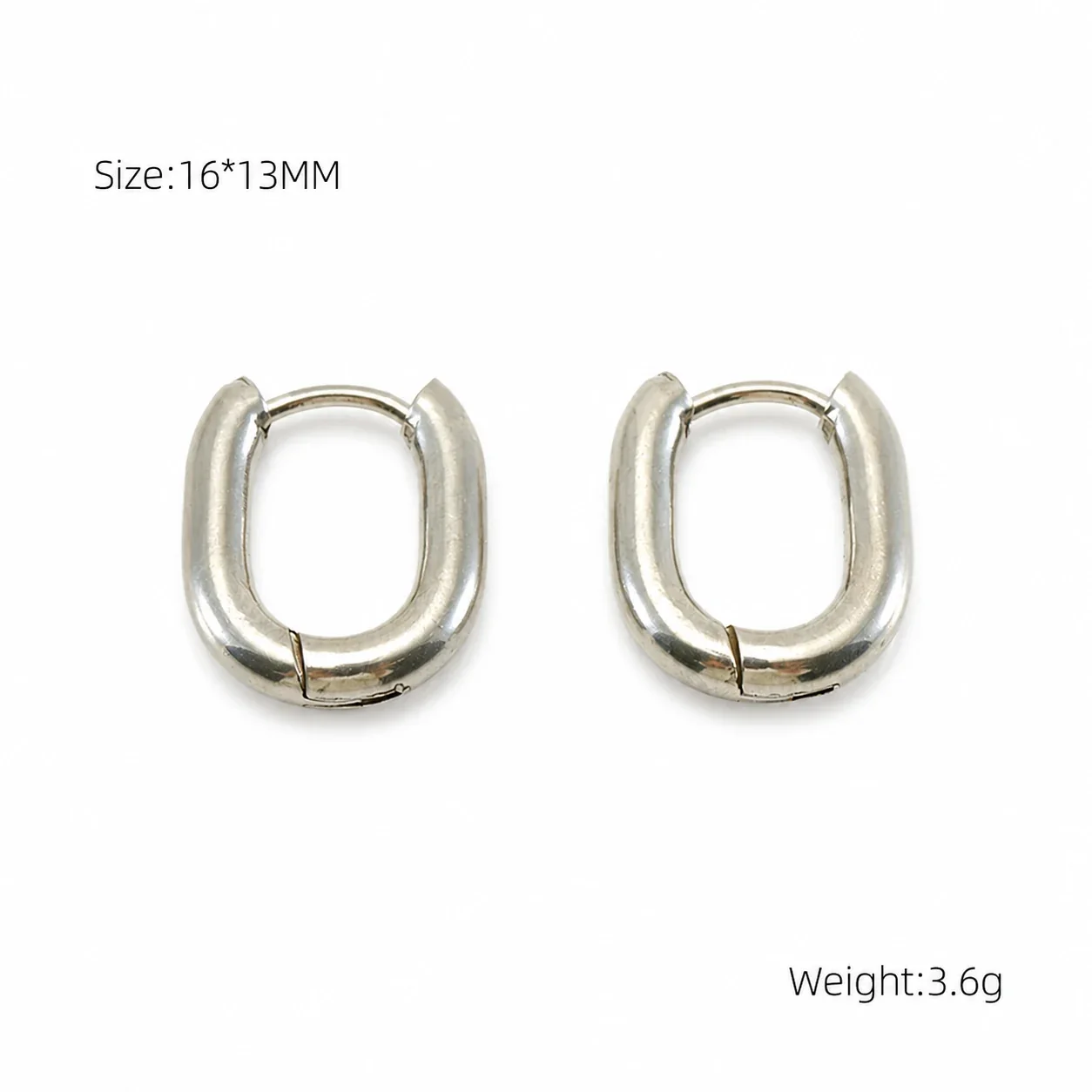 Sculptural Stainless Steel Faceted Oval Hoop Earrings - Silver Small Oval Hoop