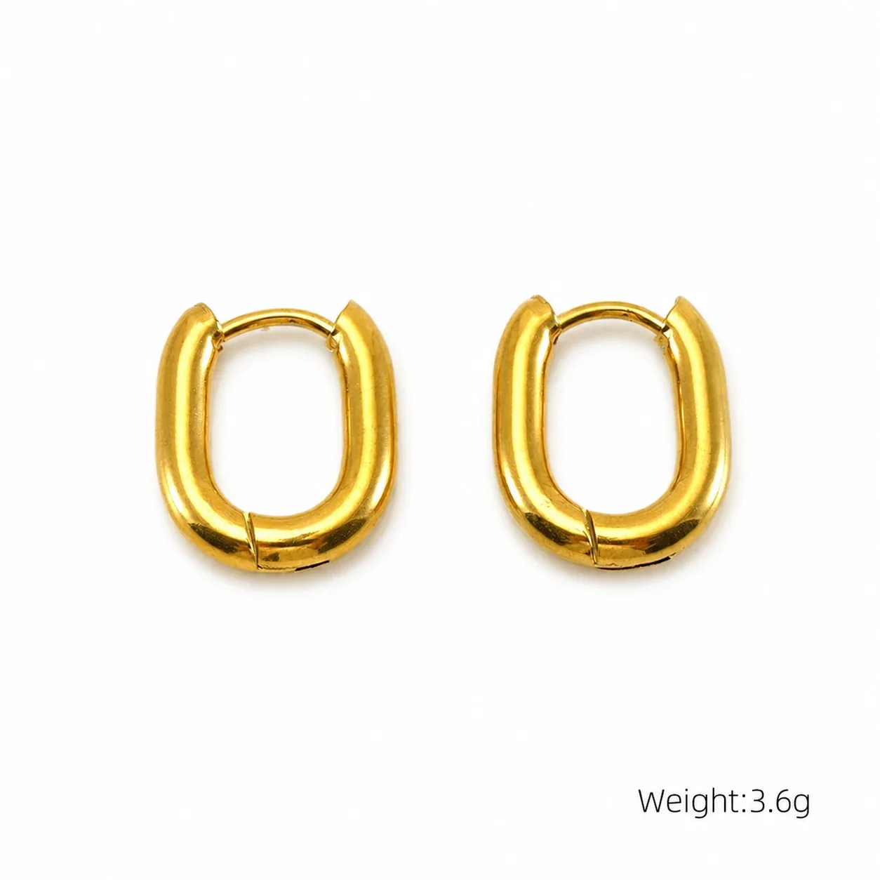 Sculptural Stainless Steel Faceted Oval Hoop Earrings - Gold Small Oval Hoop