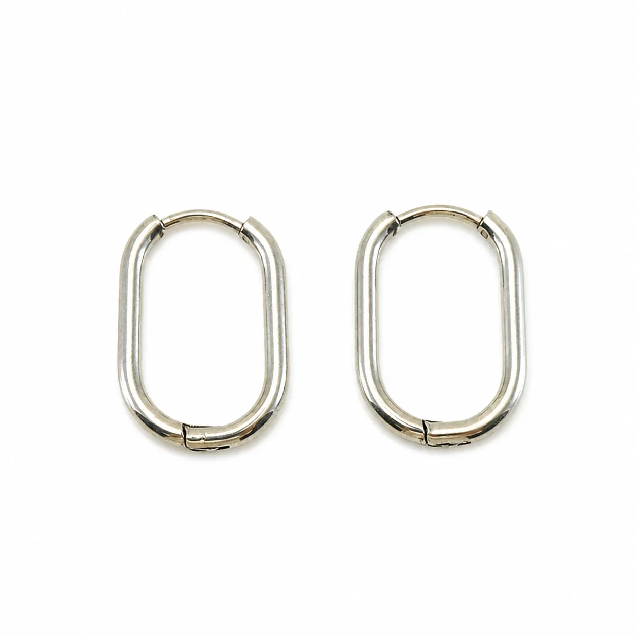 Sculptural Stainless Steel Faceted Oval Hoop Earrings - Silver Braided Hoop