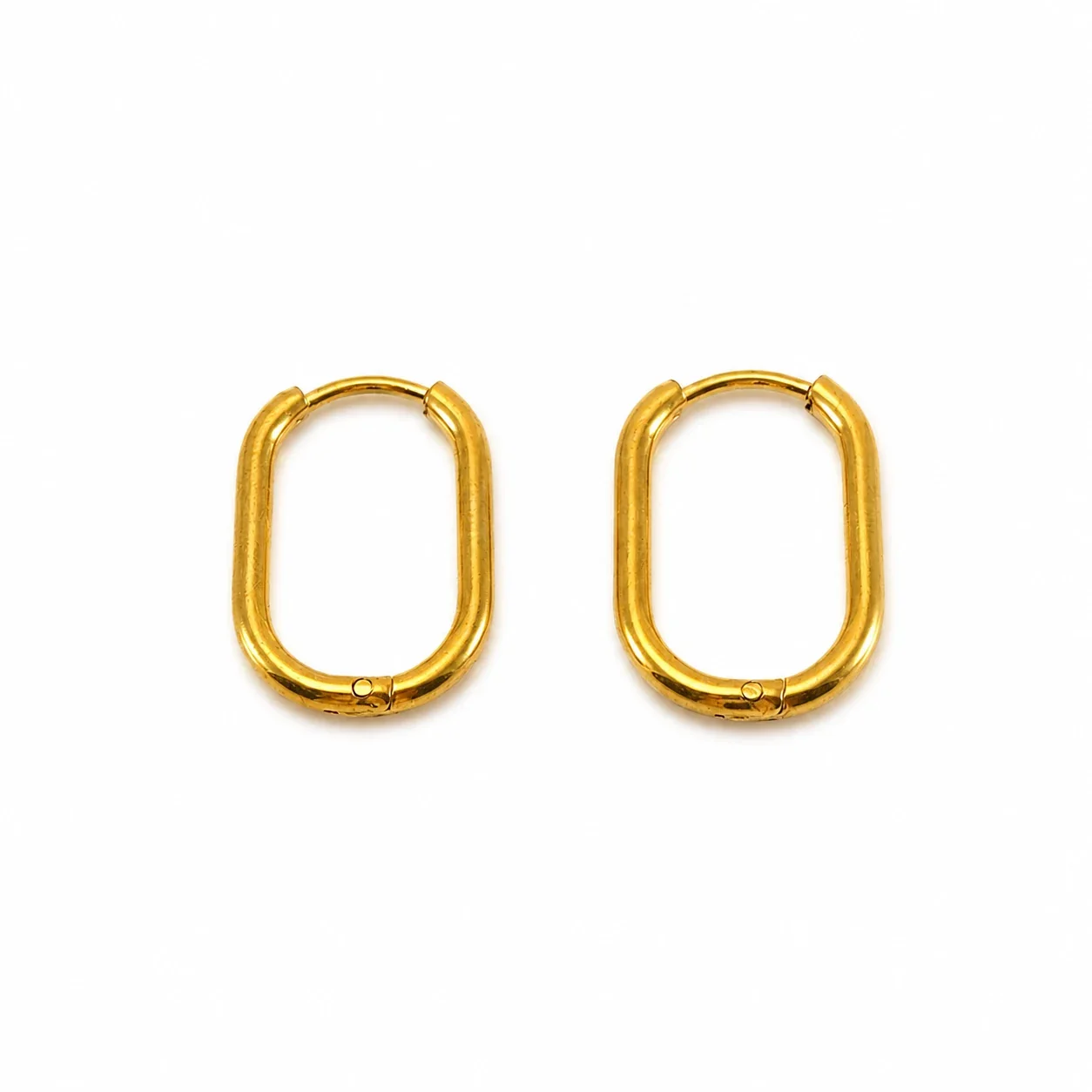 Sculptural Stainless Steel Faceted Oval Hoop Earrings - Gold Braided Hoop