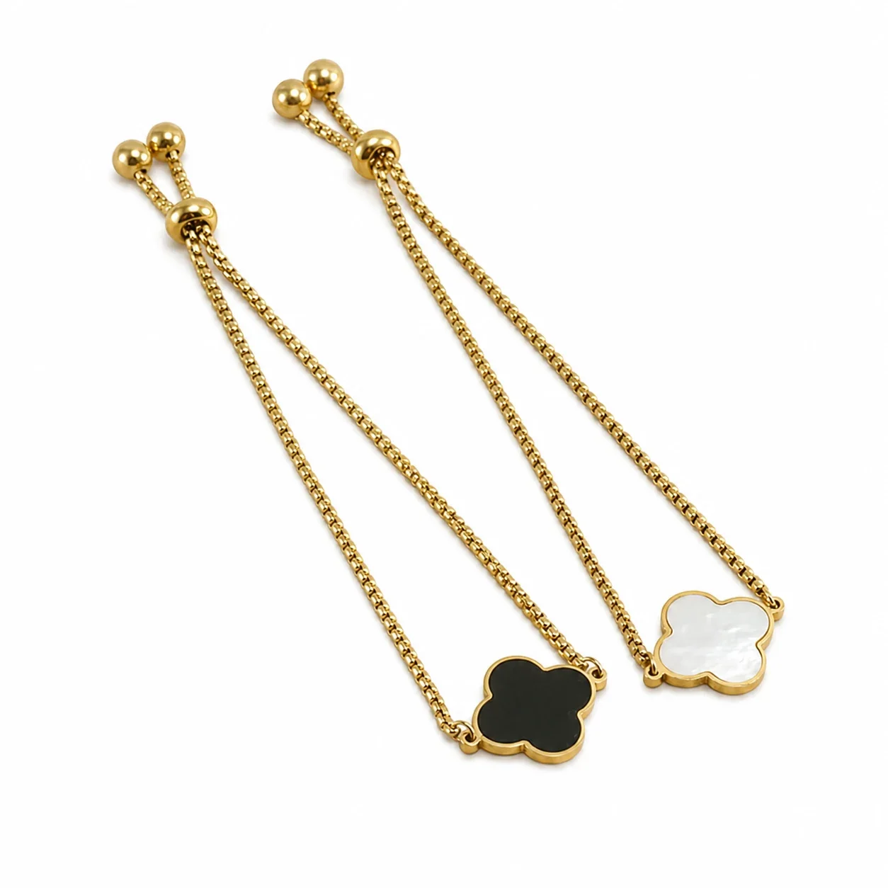 Refined 18K Gold-Plated Shell Clover Box Chain Bracelet