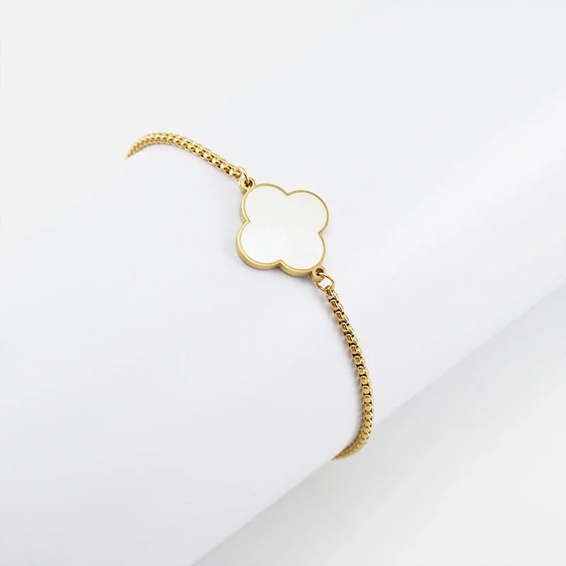 Refined 18K Gold-Plated Shell Clover Box Chain Bracelet