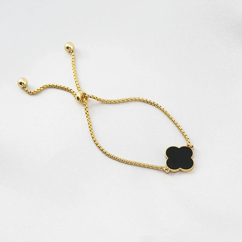 Refined 18K Gold-Plated Shell Clover Box Chain Bracelet
