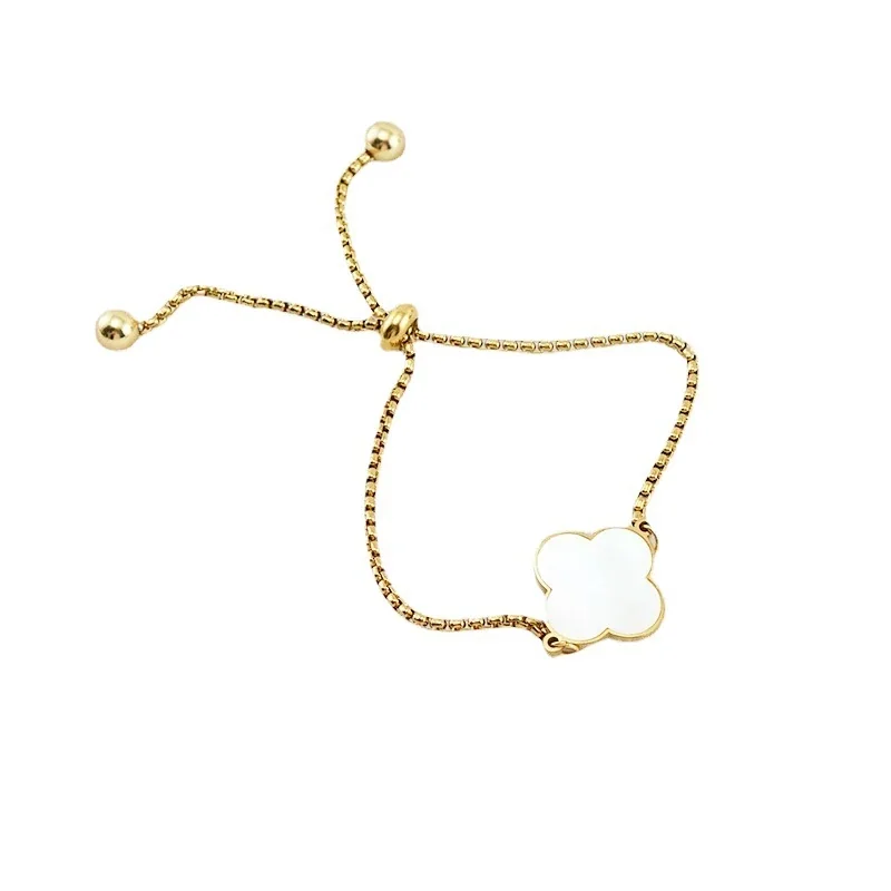 Refined 18K Gold-Plated Shell Clover Box Chain Bracelet