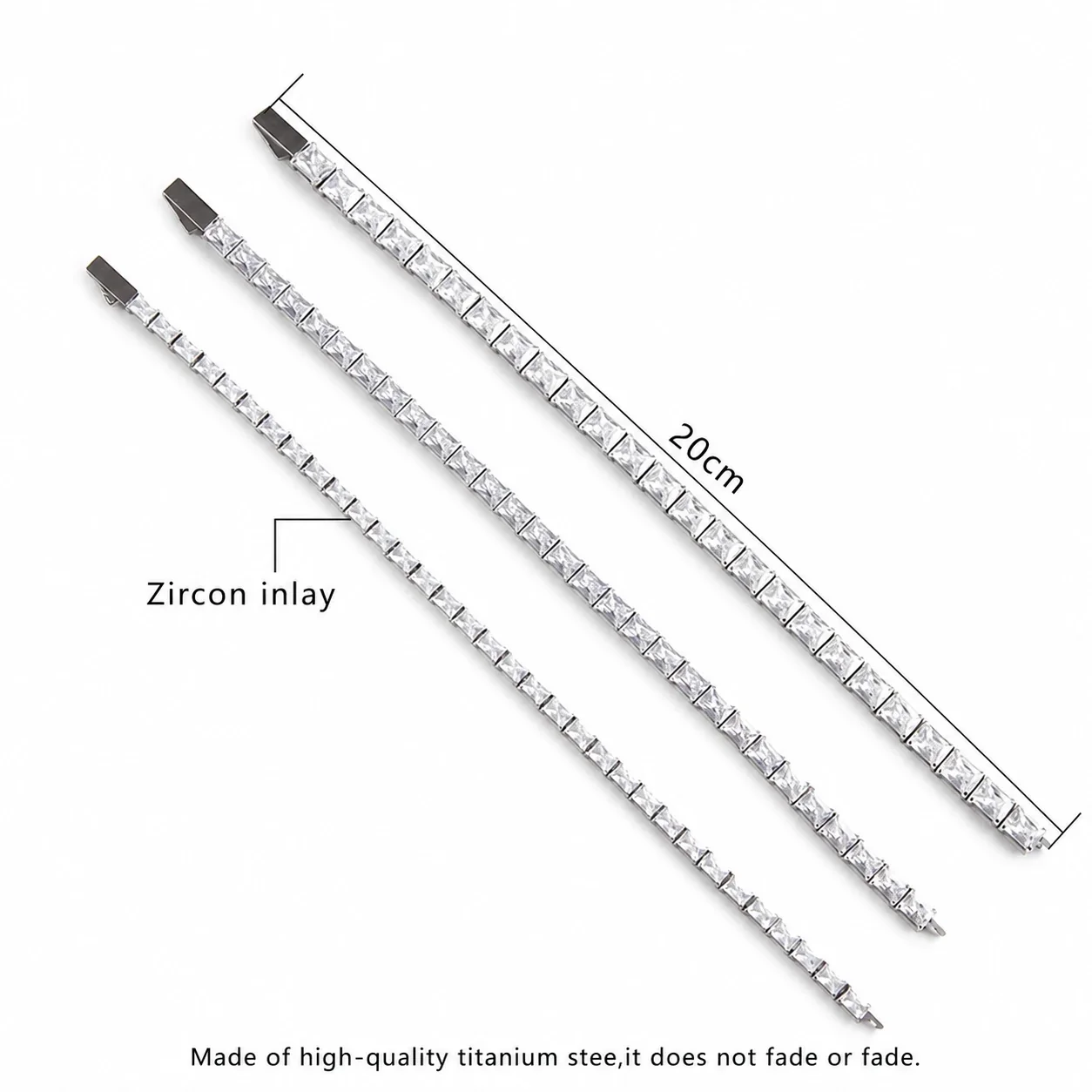 Sleek 316 Stainless Steel Baguette CZ Tennis Bracelet