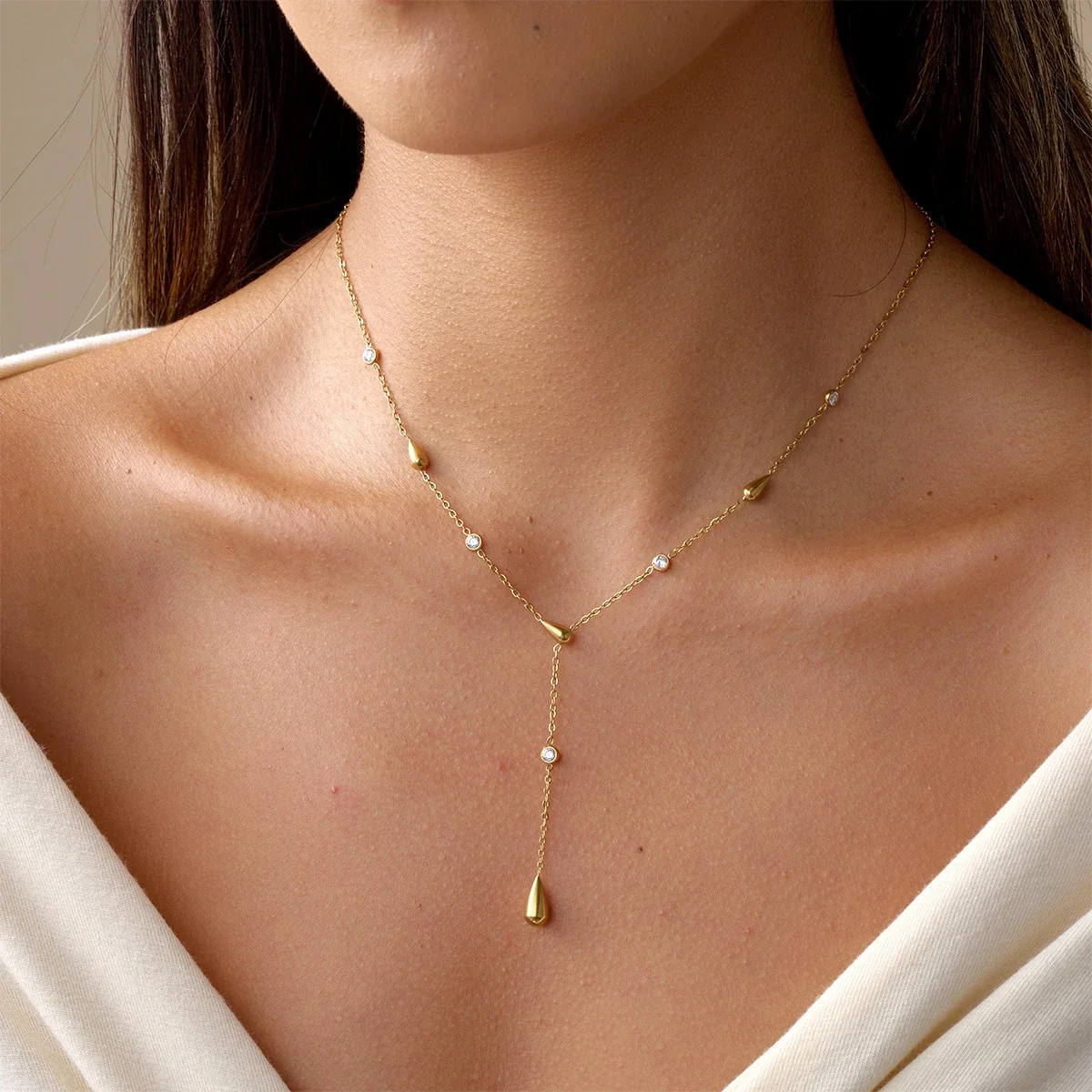 Y-dropketting met druppelhangers, verguld productfoto