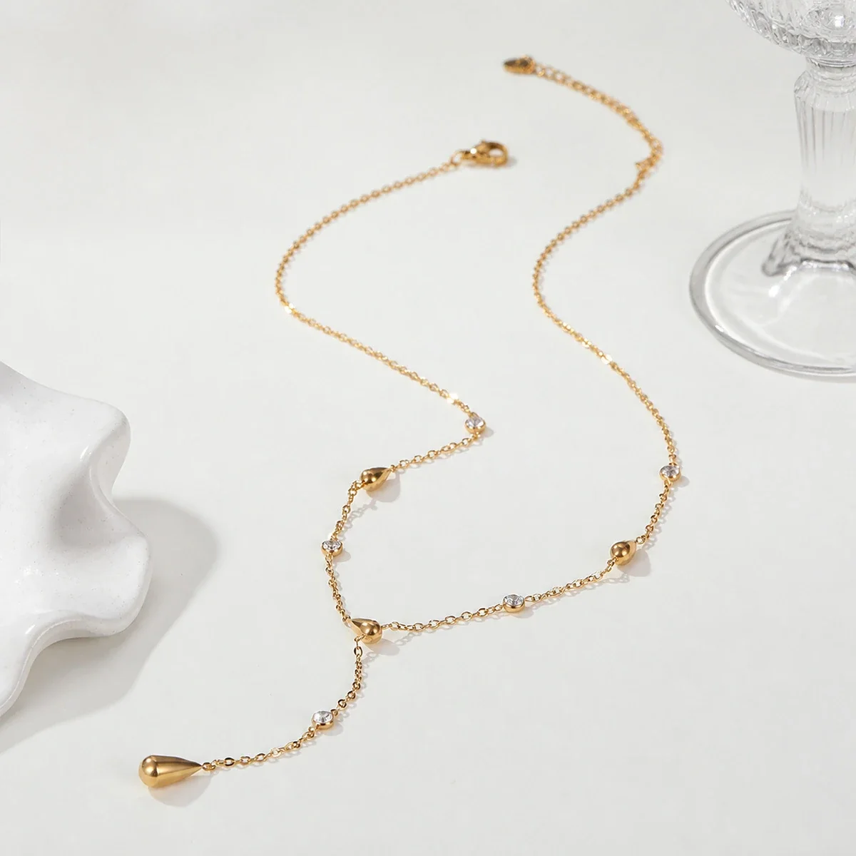 Y-dropketting met druppelhangers, verguld productfoto