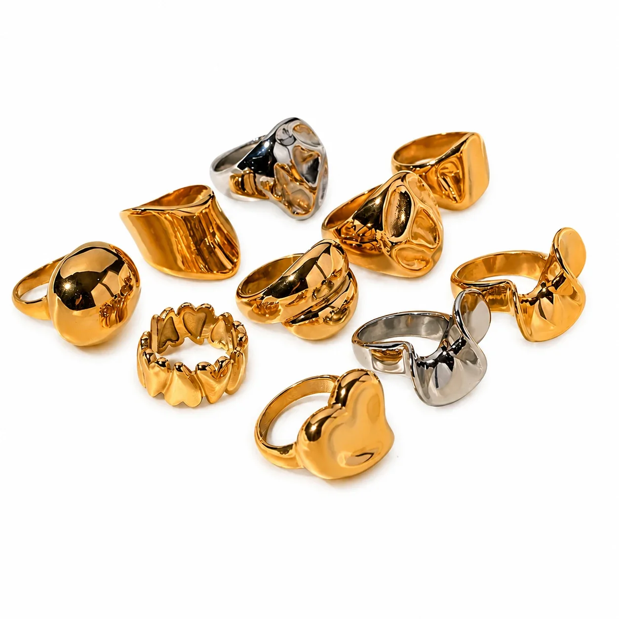 Sculptural Gold-Plated Dome Heart Wide-Band Ring