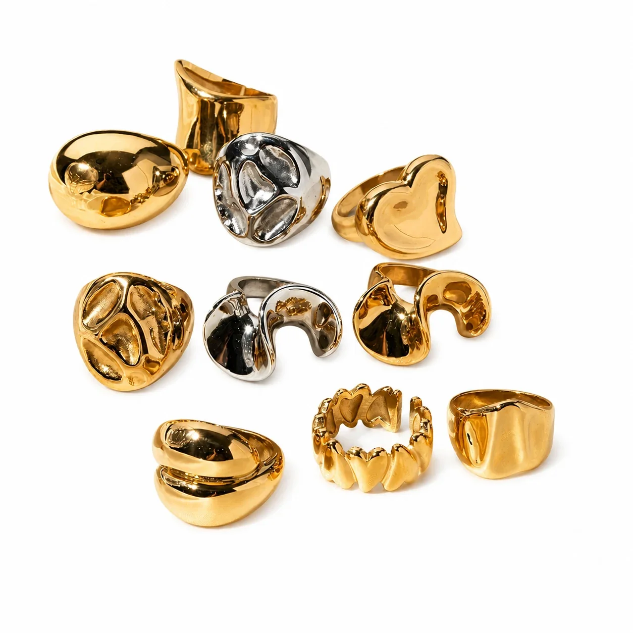 Sculptural Gold-Plated Dome Heart Wide-Band Ring