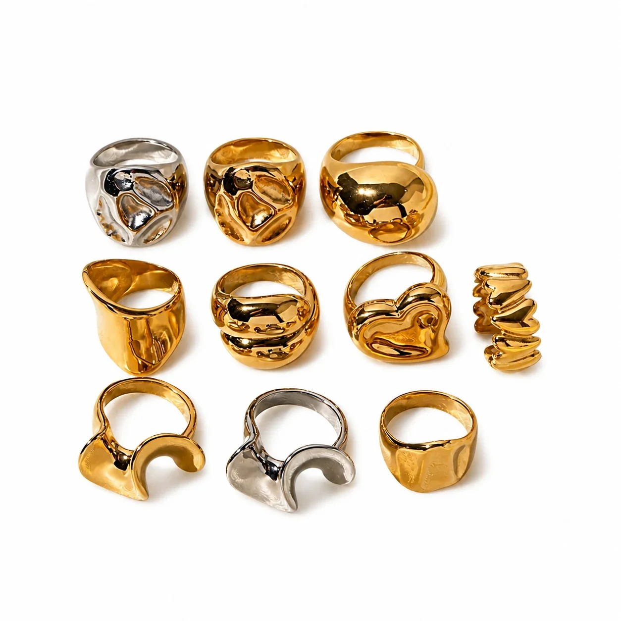 Sculptural Gold-Plated Dome Heart Wide-Band Ring