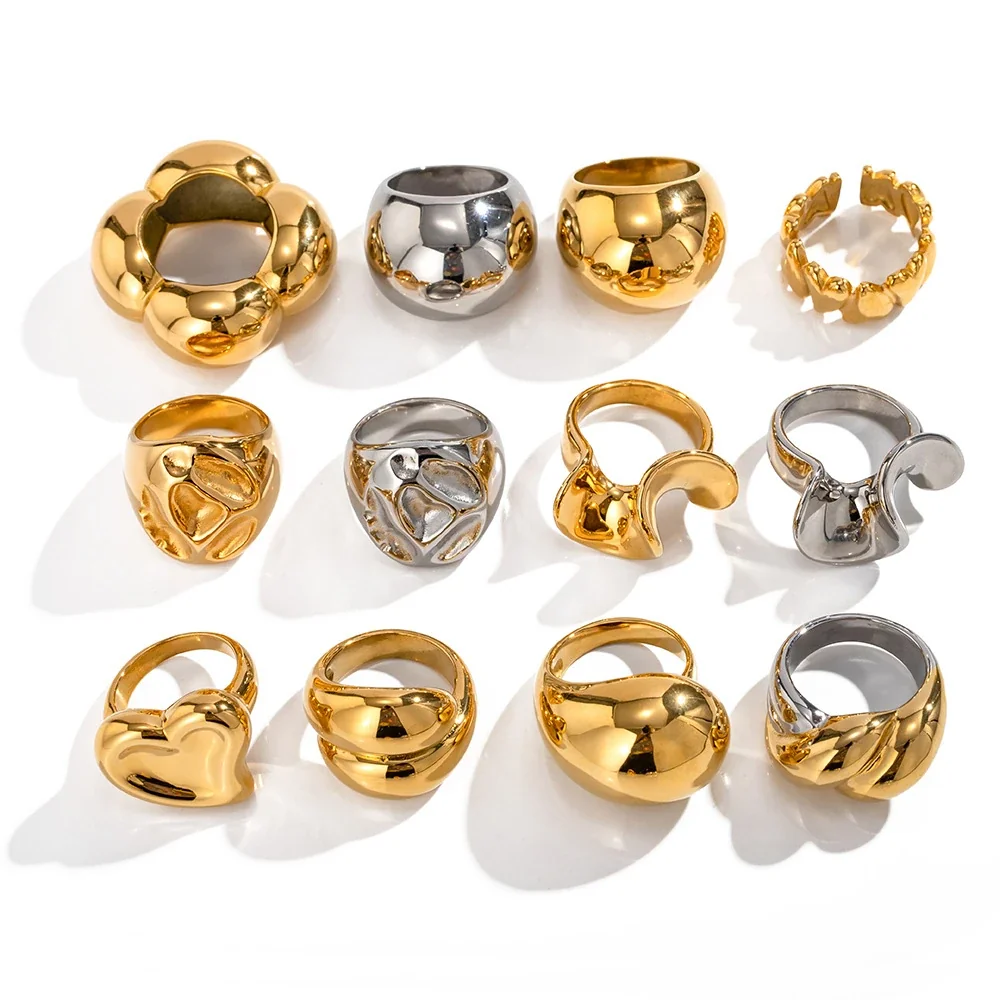 Sculptural Gold-Plated Dome Heart Wide-Band Ring
