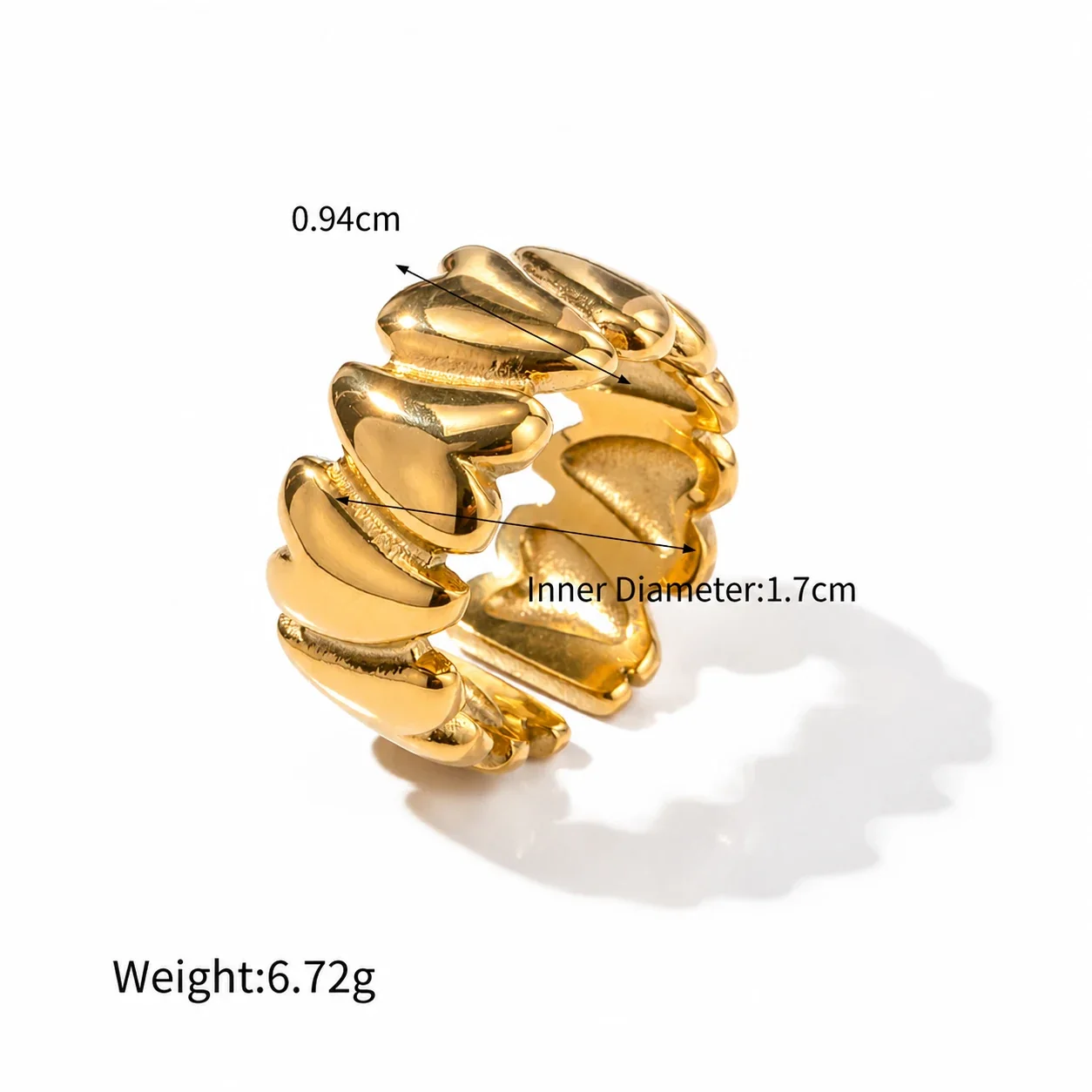 Sculptural Gold-Plated Dome Heart Wide-Band Ring - Gold Open Heart