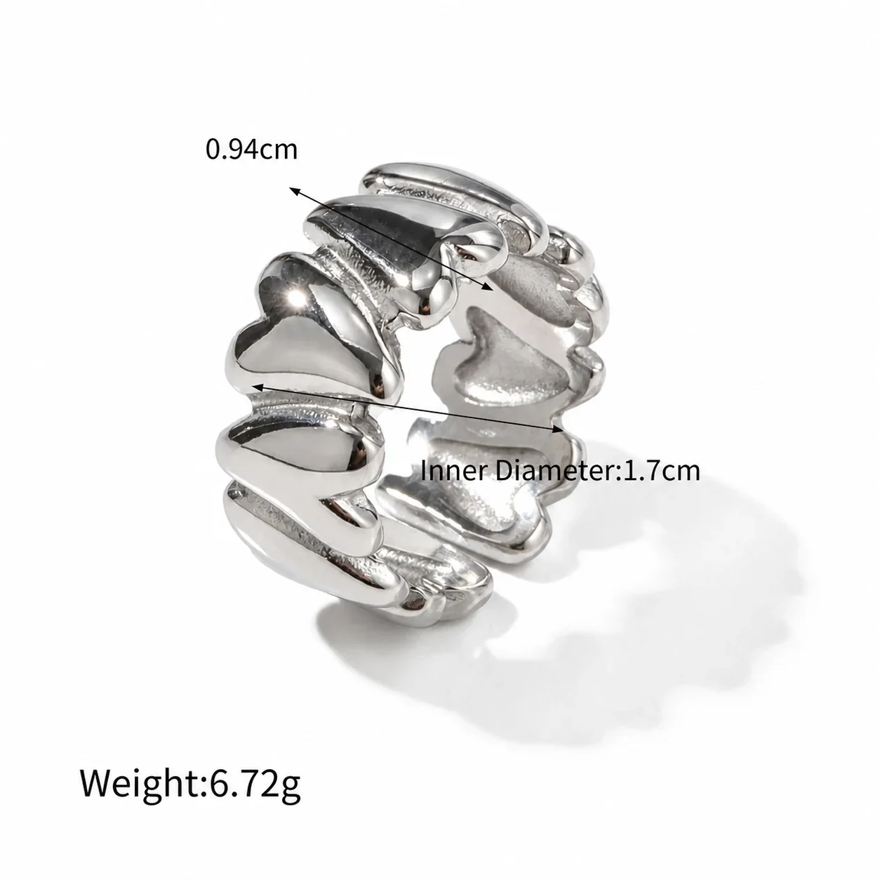 Sculptural Gold-Plated Dome Heart Wide-Band Ring - Silver Open Heart