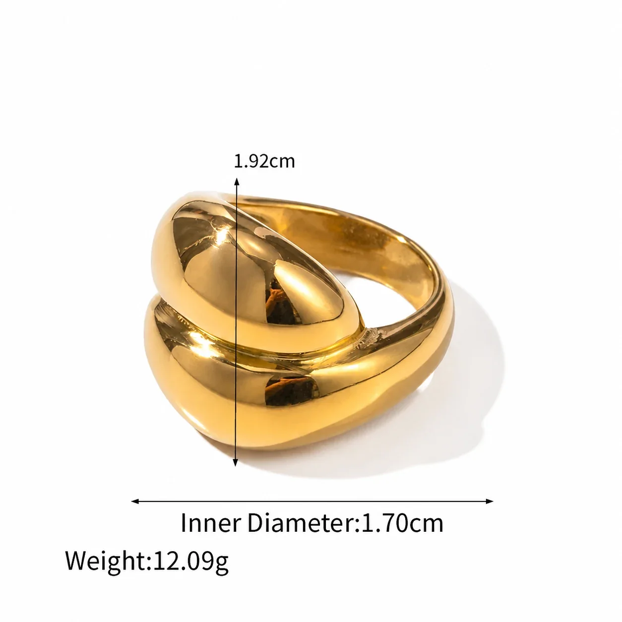 Sculptural Gold-Plated Dome Heart Wide-Band Ring - Gold Puffy Heart