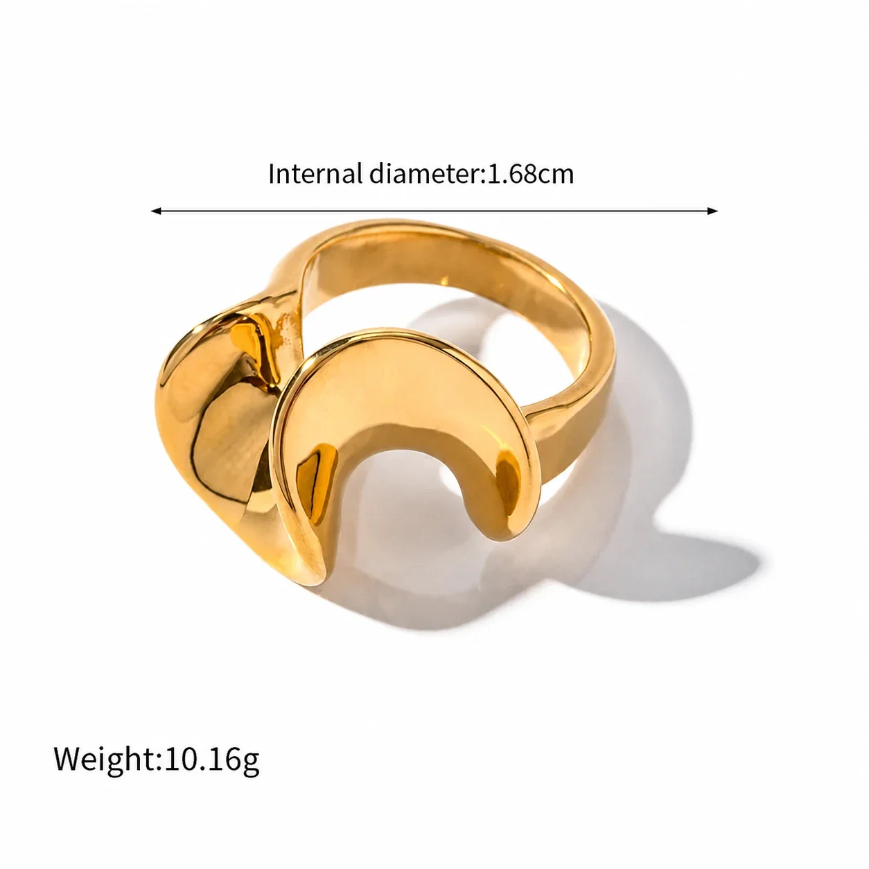 Sculptural Gold-Plated Dome Heart Wide-Band Ring - Gold Crescent
