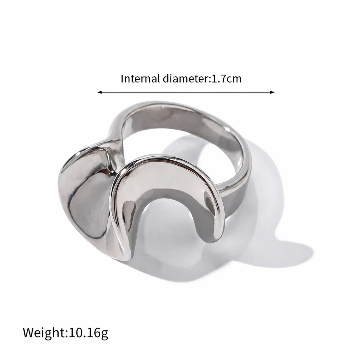 Sculptural Gold-Plated Dome Heart Wide-Band Ring - Silver Crescent