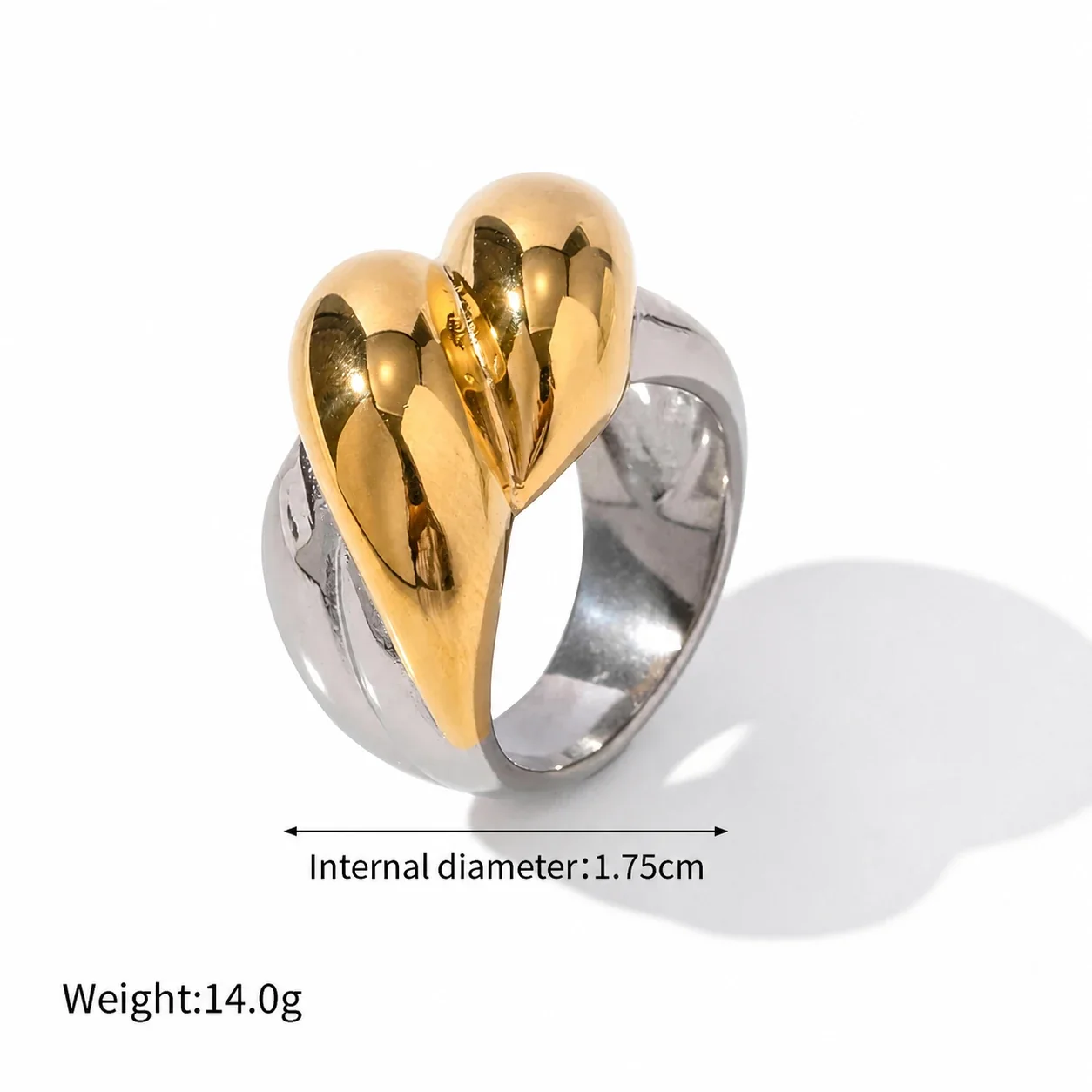 Sculptural Gold-Plated Dome Heart Wide-Band Ring - Gold Ribbed Wrap