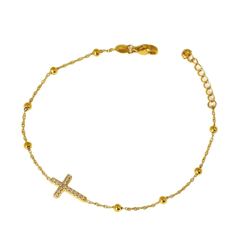 Delicate 316 Stainless Steel Cross Crystal Bead Bracelet