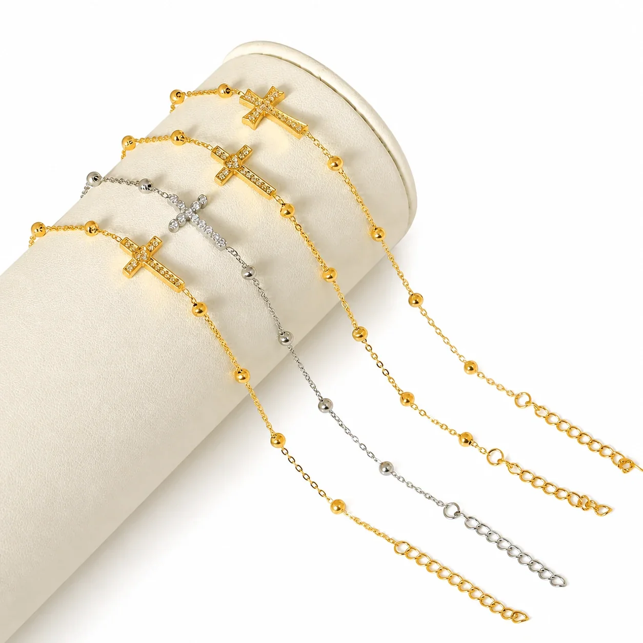 Delicate 316 Stainless Steel Cross Crystal Bead Bracelet